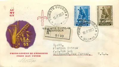 Exposition Agricole Rome 1953 — Première Journée d'Émission — Trieste, Italie