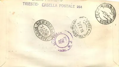트리에스테 — 발행 첫날 — 로마 농업 박람회 1953년 — 발행사 E.A. Roma 53 — 뒷면
