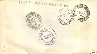 Exposição de Roma 1953 — Primeira Jornada de Emissão — Trieste, Itália — Verso