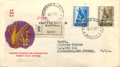 Triển lãm Nông nghiệp Roma 1953 — Ngày Phát hành Đầu tiên — Trieste, Ý