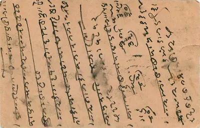 Retrato de um homem em traje tradicional — cartão postal indiano — editor desconhecido, número de série não visível — Verso