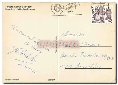 Trem a vapor no Sensetal — Schloss Laupen — VDBB/Foto Stamm F 002 1974 — Verso
