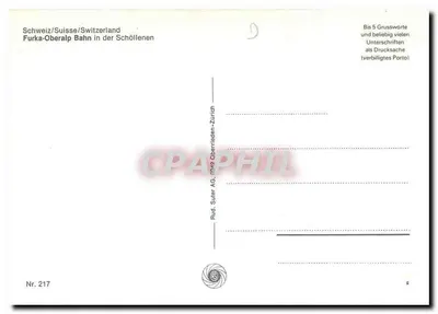 Trem da Furka-Oberalp nas montanhas — editor Rud. Suter AG, Zürich, n° 217 — Verso