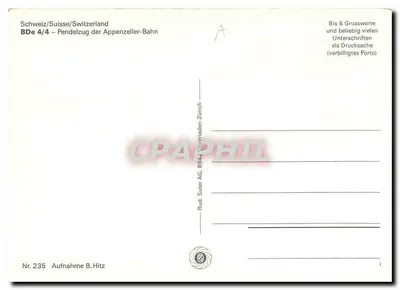 Pendelzug der Appenzeller-Bahn — Szwajcaria/Szwajcaria/Szwajcaria — Rud. Suter AG, Olten, nr 235 — Rewers