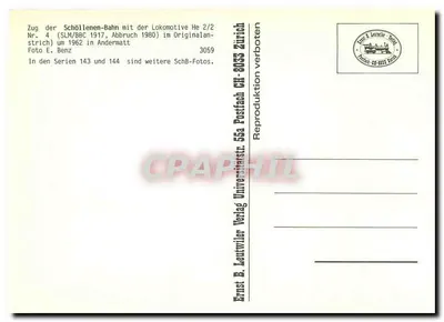 Schöllenen-Bahn — Pociąg z lokomotywą He 2/2 n°4 — Ernst B. Lentwiler Verlag — Rewers