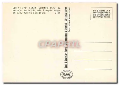SBB Ae 3/6 1o439 — SLM/MFO 1925, com 2 Gepäckwagen — Ernst B. Leutwiler, Zurique — Verso