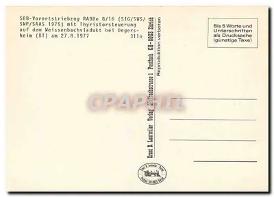 Tren sobre el viaducto del Weissenbach — SBB-Vororttriebzug RABDe 8/16 — editor Ernst B. Lentwiler, Zúrich — Reverso