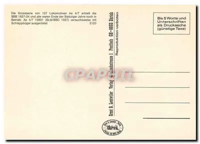Lokomotiva Ae 4/7 — Série 127 — Ernst & Lenzwiler Verlag, Zurique — Verso