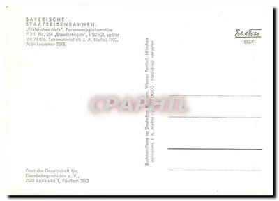 Locomotiva 'Staudernheim' — P 2 II Nr. 284 — J. A. Maffei, Munique — Verso