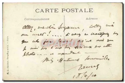 Retrato de um homem idoso — chapéu melon, casaco e bengala — editor R. Guildenot, Dreapflag et Cie, Paris — Verso