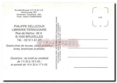 Tramwaj w Brukseli — Centenar Ecouwfeest 1964 — Motoryzacja 7501 — Éditions du Cabri — Rewers