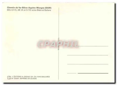 Trem elétrico BAM — Ferrovia Bière-Apples-Morges — Edições A. Deriaz SA — Verso