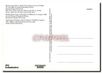 Tramwaj T3 6826 — Praga, most Svatoňluka — Eisenbahn-Kurier, n° 15058/97 — Rewers