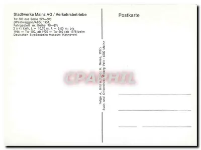 Tramway Tw 300 em Mainz — série 299-300 — editor Stadtwerke Mainz AG — Verso