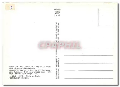 Puurs — Stacja SNCF — lokomotywa typu 64 (4-6-0) — wydawnictwo GTF a.s.b.l. — Rewers