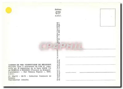Caminho de ferro turístico da Bélgica — Rebecq a Rognon — Edição GTF a.s.b.l. n° 53a/12 — Verso