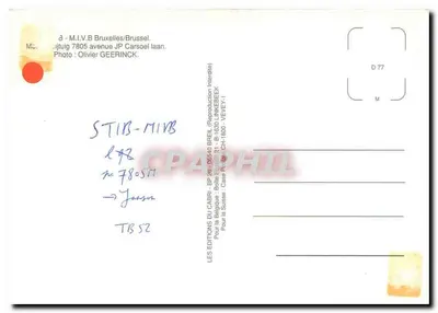Tramway n°7805 - linha 92 Janson — Éditions du Cabri, Bruxelles — Verso