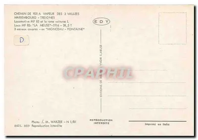 Locomotiva MF 83 — Ferrovia a vapor das 3 Vales — Editor EDY, N° 1/81 — Verso