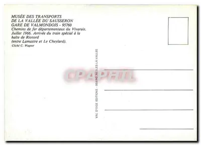 Chegada do trem especial à parada de Riotord — entre Lamastre e Le Cheylard — Museu dos Transportes da Vale do Sausséron — Verso