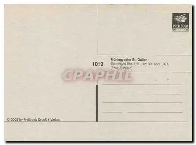 Mühleggbahn St. Gallen — Triebwagen Bhe 1/2 — editor Prellbock Druck & Verlag, n° 1019 — Verso