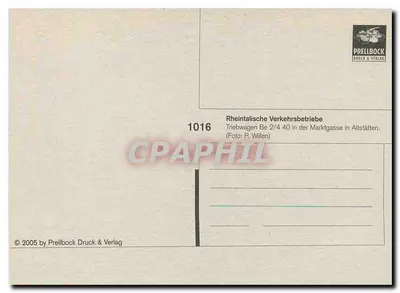 Tramway Be 2/4 n°40 — Altstätten — Prellbock Druck & Verlag, n°1016 — Verso