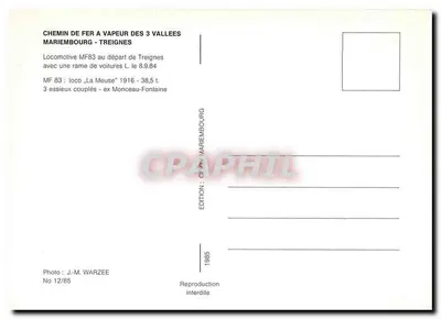Treignes — Odsyłanie lokomotywy MF 83 — wydawnictwo Mariembourg — Rewers