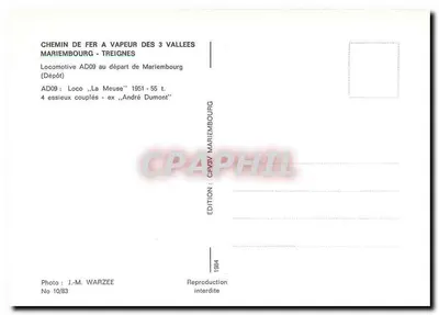 Lokomotywa AD09 — Parowóz paryowy trzech Dolin — Mariembourg — Rewers