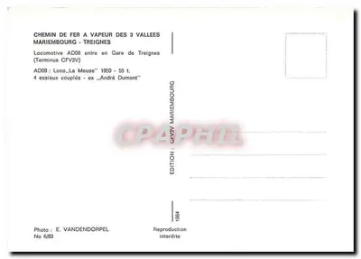 Locomotywa AD08 — Kolej Parowy Trzech Dolin — Wydawnictwo Mariembourg — Rewers