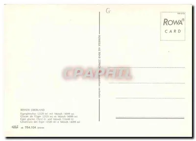 Lodowiec Eiger i Mönch — Berner Oberland — Rowa Card n° 754.104 — Rewers