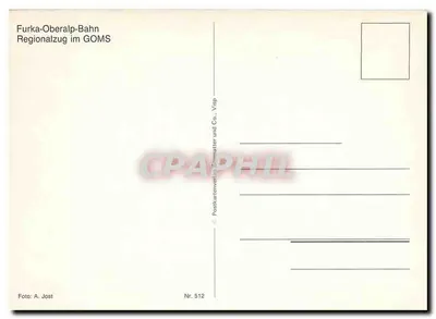 Pociąg w zimnych górach — Furka-Oberalp-Bahn, Goms — Postkartenverlag Bamatter und Co., Visp, n° 512 — Rewers