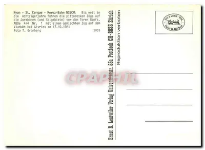 Nyon - Santa Cergue - Morez-Bahn — Trem misto sobre o viaduto de Givrins — Ernst B. Leutwiler Verlag — Verso