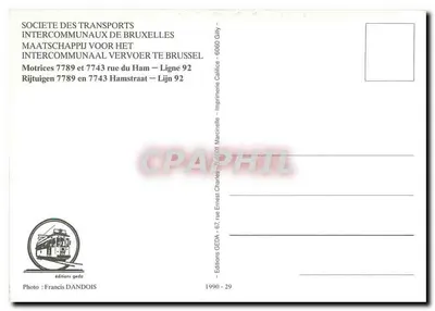 Tramwaje w Brukseli — Linia 92 — Wydawnictwo GEDA — Rewers