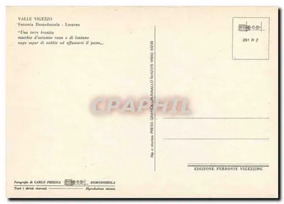 Valle Vigezzo — Ferrovia Domodossola — Locarno — Wydawca Ferrovie Vigezzine, nr 61239 — Rewers
