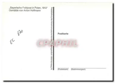 Bayerische Feldpost w Polsce, 1812 — obraz Antona Hoffmanna — karta pocztowa z działu pocztowego Muzeum Komunikacji Nuremberg — Rewers