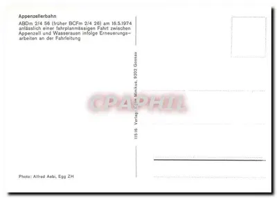 Appenzellerbahn — Tramway ABDm 2/4 56 (anteriormente BCFm 2/4 26) — Verlag Egon Mimkus, Gossau — Verso