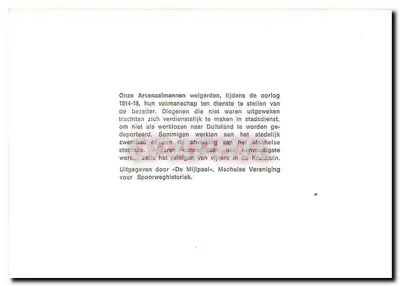 Grupo de operários da cidade de Mechelen — 1914-1918 — editado por 'De Mijlpaal' — Verso
