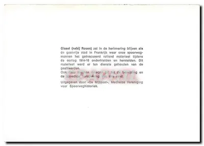 Oissel (próximo a Rouen) — grupo de ferroviários em um trem — editor 'De Mijlpaal' — Verso
