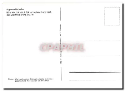 Appenzeller Bahn — BCe 4/4 29 com 2 C4 em Herisau pouco depois da eletrificação (1933) — Editor: Verlag Emmi Minikus, 9202 Gossau — Verso