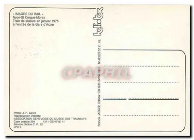 Trem de esquiadores — Nyon-St-Cergue-Morez — editor JAEGER, n° 1233 — Verso