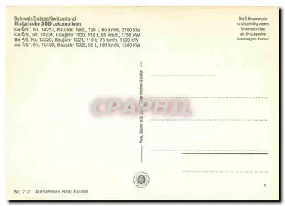 Locomotivas históricas SBB — Suíça/Suíça — Nr. 212 — Verso