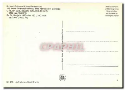 Gotthardbahn — 100 anos 1882-1982 — Rud. Suter AG, Oberrieden-Zurich — Verso