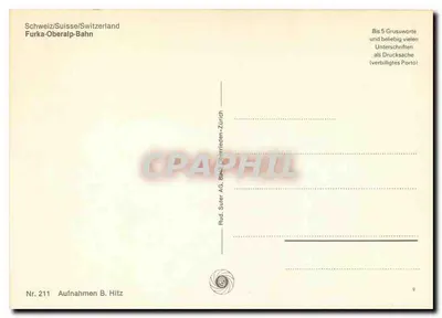 Furka - Oberalp Bahn — czerwone pociągi w szwajcarskich górach — Rud. Suter AG, Oberrieden-Zürich, nr 211 — Rewers