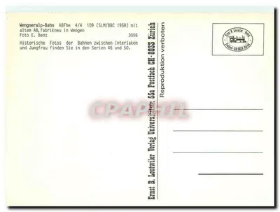 Wengernalp-Bahn — Tramwaj ABFhe 4/4 n°109 w Wengen — Ernst B. Lentwiler Verlag — Rewers