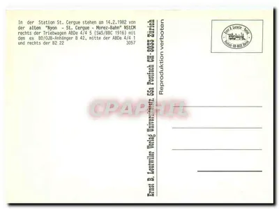 Estação St. Cergue — trens da linha Nyon-St. Cergue-Morez — Ernst B. Leutwiler Verlag — Verso