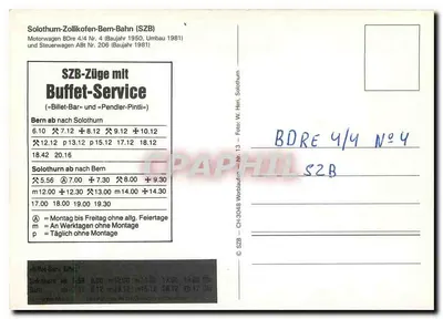Solothurn-Zollikofen-Bern-Bahn — pociągi z serwisem bufetu — wydawca SZB, nr 13 — Rewers