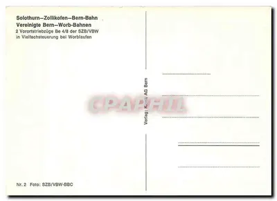 Tramway de Bern — Worb — Bern — editor Klokik AG Bern, n°2 — Verso