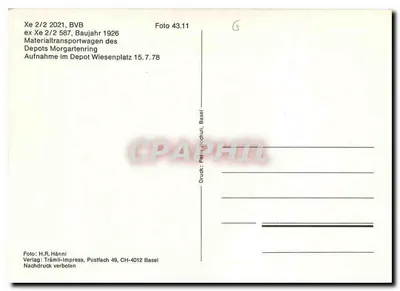 Tramway Xe 2/2 2021 — ex Xe 2/2 587, ano de fabricação 1926 — Tramli-Impress, Basel — Verso