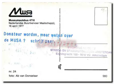 Autobus NBM 4710 — Museumautobus MUSA — STICHTING MUSEUM STREE- EN STADSAUTOBUSSEN AMSTERDAM — Verso