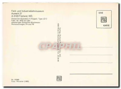 Diesel Locomotive Orenstein & Koppel, Type LD 2 — with cars P4 and P9 — publisher PAG, no. 61849 — Back