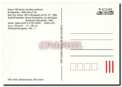 Bus Ikarus 180 — Budapeszt, 5 lipca 1966 — TOP CARD — Rewers